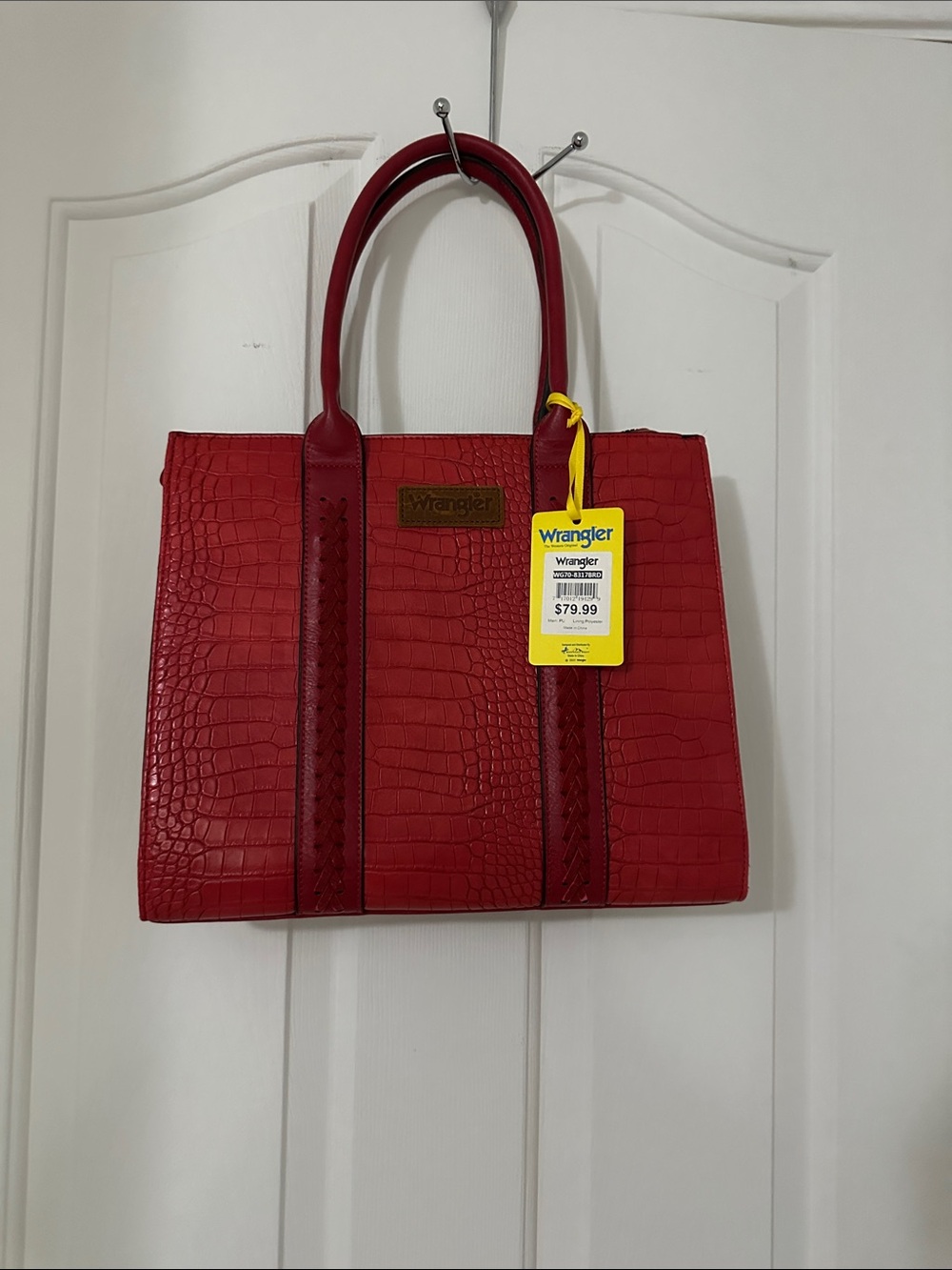 Wrangler Red Croc-Embossed Tote with Top Handles